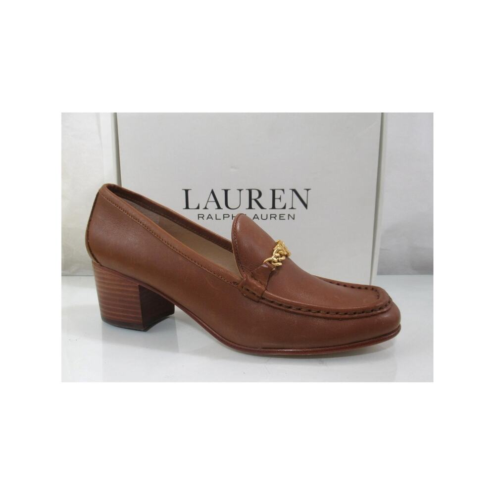 LAUREN Ralph Lauren Winslet Loafer Pumps Burnished Leather Polo Tan Size 7